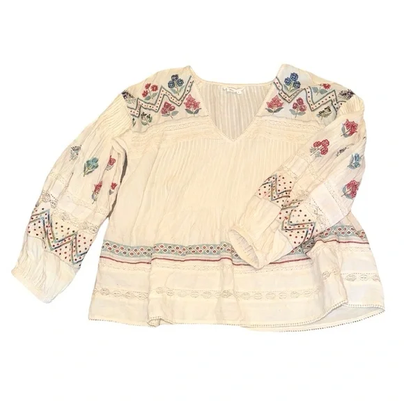 Anthropologie Kayla Cream Embroidered Peasant Blouse Sz Med Retail $138 - Picture 4 of 9